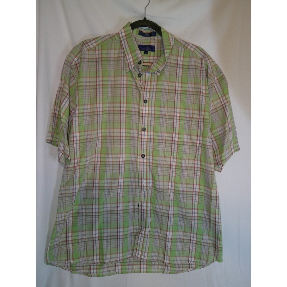 ENRO Green‎ Plaid Short Sleeve Button Down Casual Shirt Large